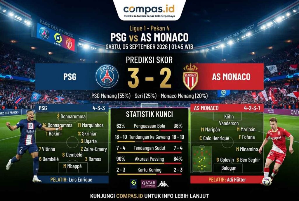 Prediksi PSG vs AS Monaco 5 September 2026, Siapa Menang?