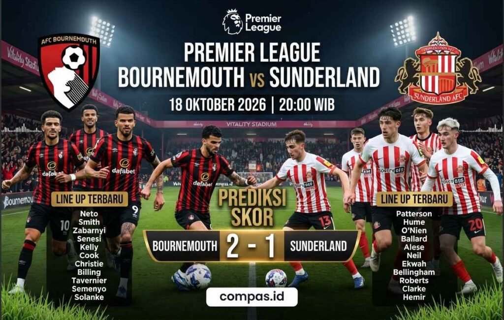 Bournemouth vs Sunderland: Prediksi Skor dan Line Up Terbaru