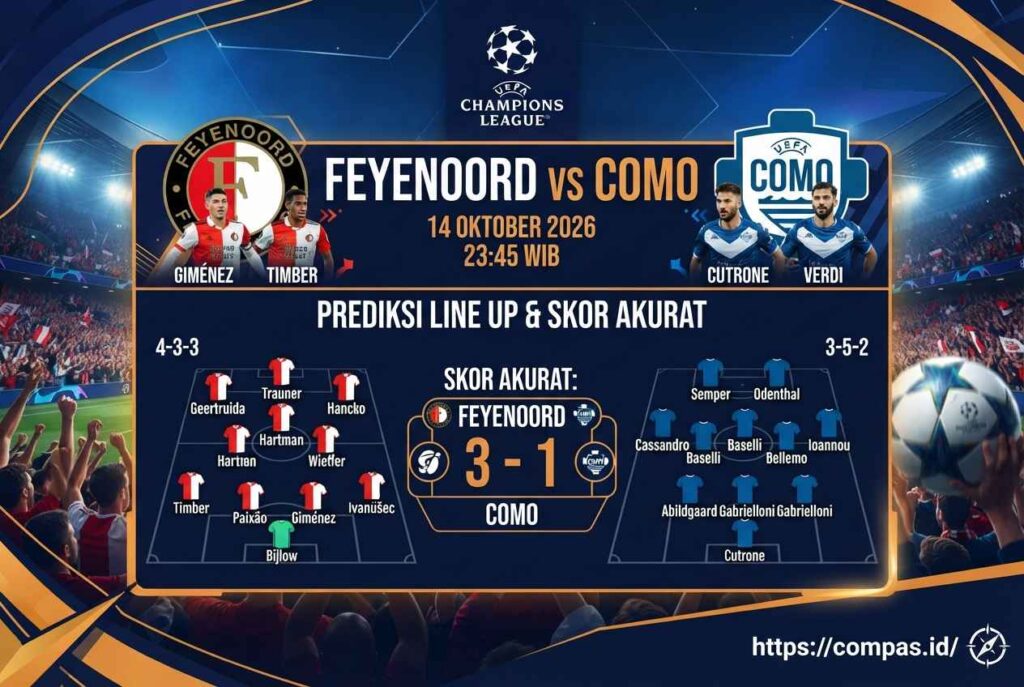 Feyenoord vs Como: Prediksi Line Up dan Skor Akurat Liga Champions