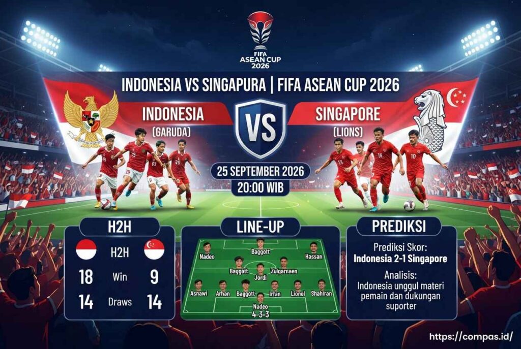 Indonesia vs Singapura 25 September: H2H, Line Up dan Prediksi