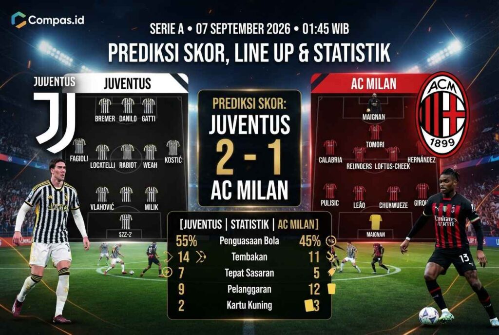 Juventus vs AC Milan: Prediksi Skor, Line Up dan Duel Sengit Serie A