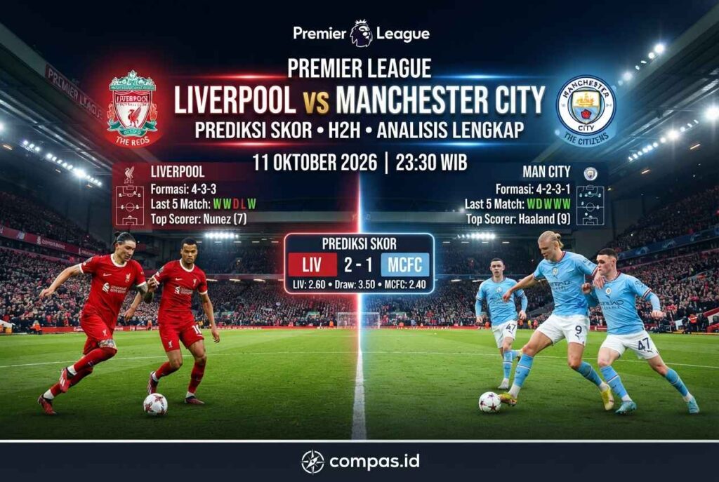 Liverpool vs Man City: Prediksi Skor, H2H dan Analisis Lengkap