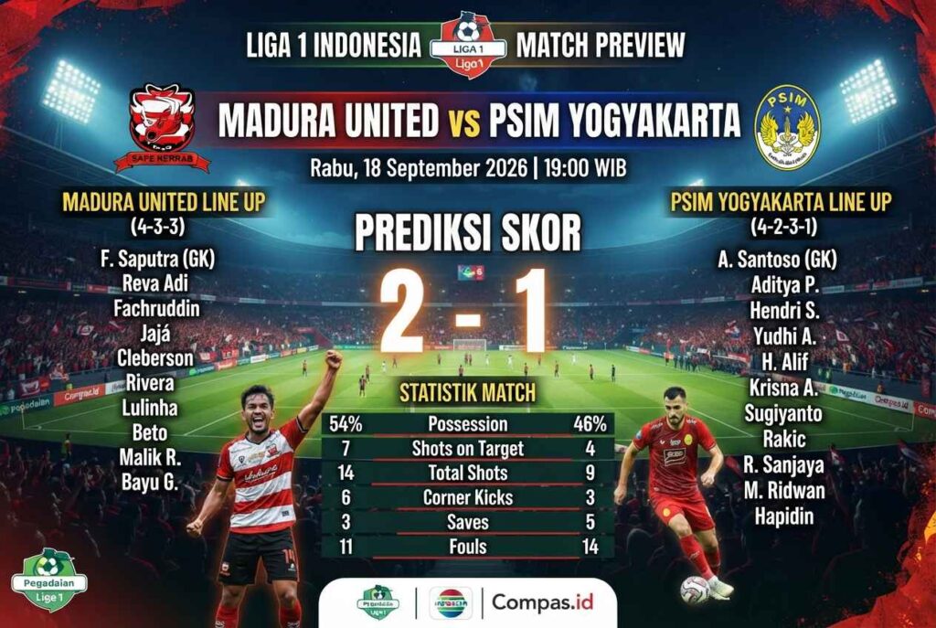 Madura United vs PSIM 18 September, Prediksi dan Analisis Laga
