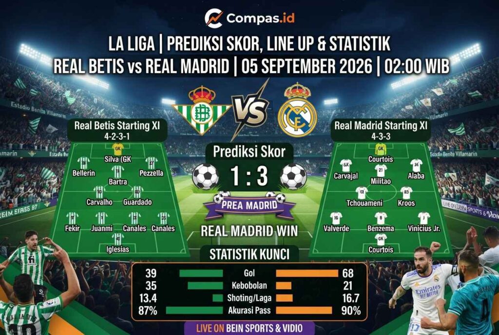 Prediksi Betis vs Real Madrid, Cek Skor dan Line Up Terbaru