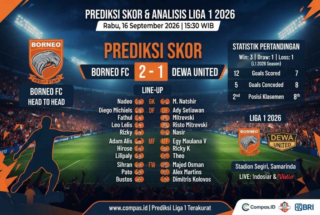 Prediksi Borneo FC vs Dewa United, Duel Sengit Liga 1 2026
