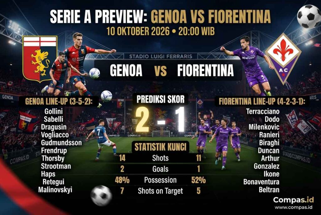 Prediksi Genoa vs Fiorentina 10 Oktober 2026, Duel Sengit