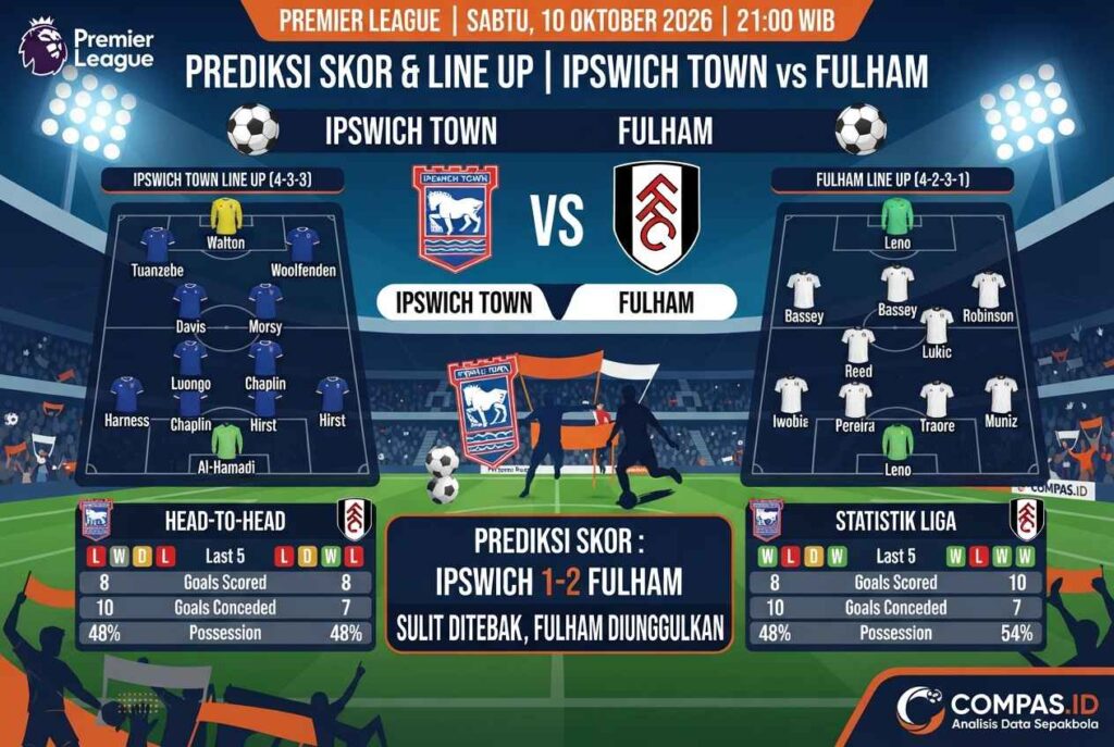 Prediksi Ipswich vs Fulham, Mampukah Tuan Rumah Menang?