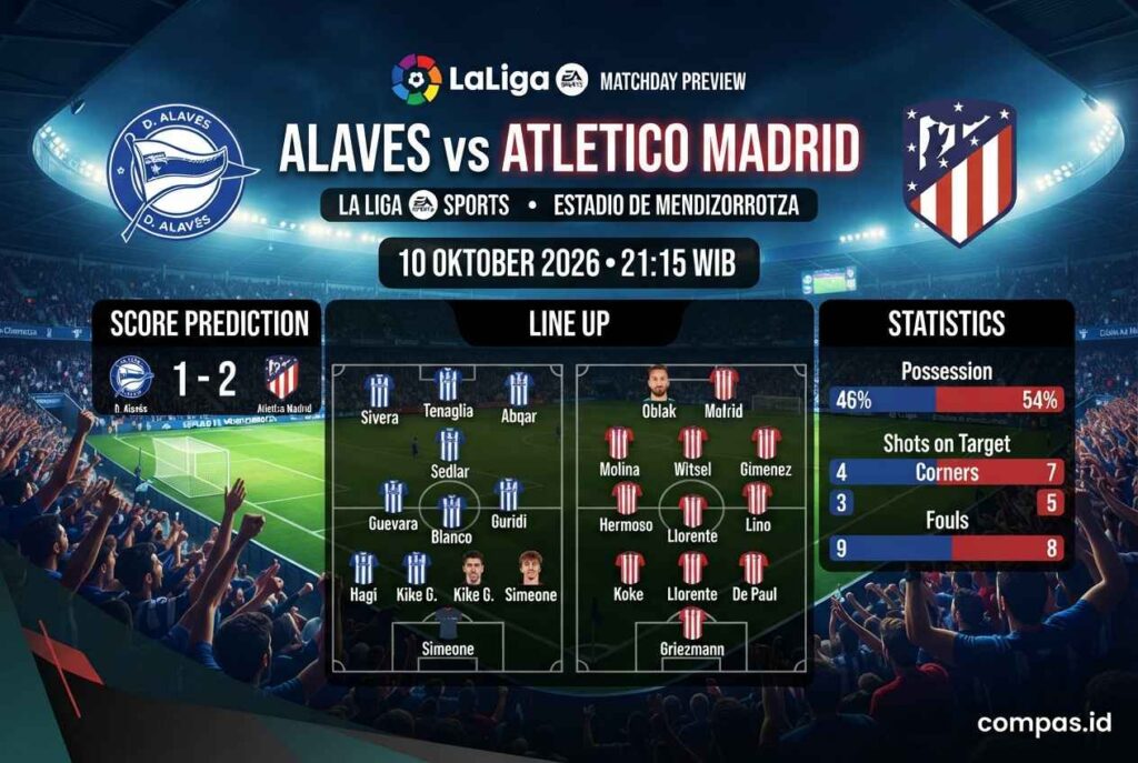 Prediksi Skor Alaves vs Atletico Madrid, Duel Panas La Liga 2026
