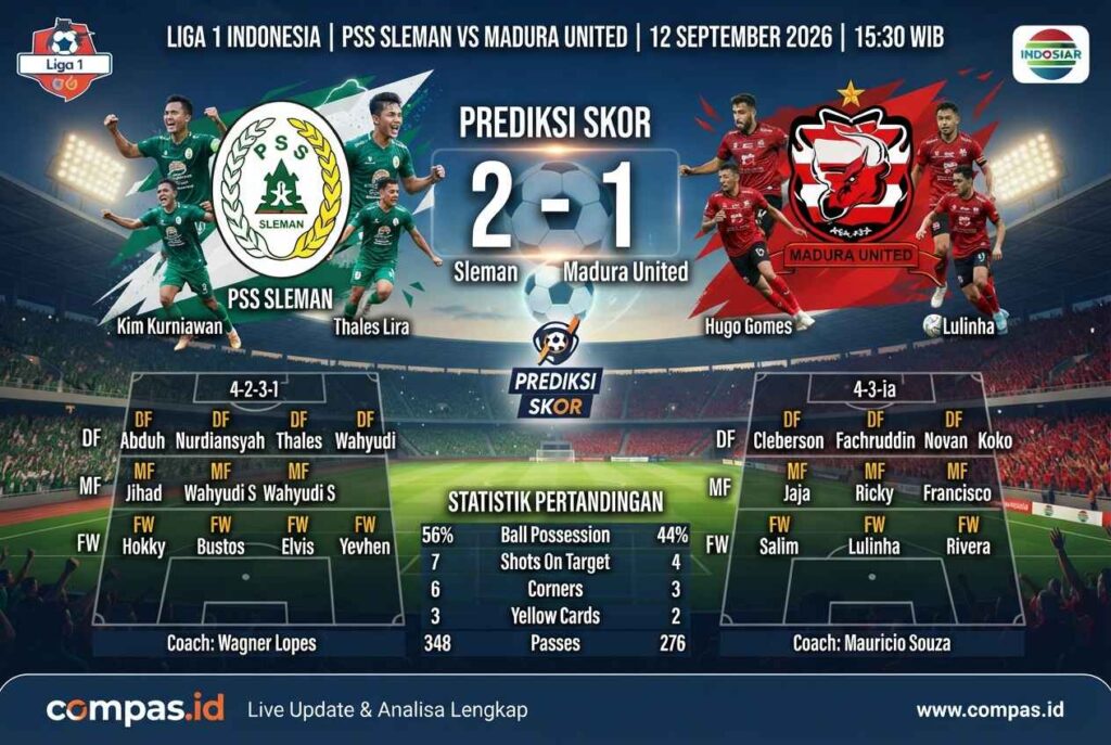Prediksi Skor PSS Sleman vs Madura United, Laga Wajib Menang