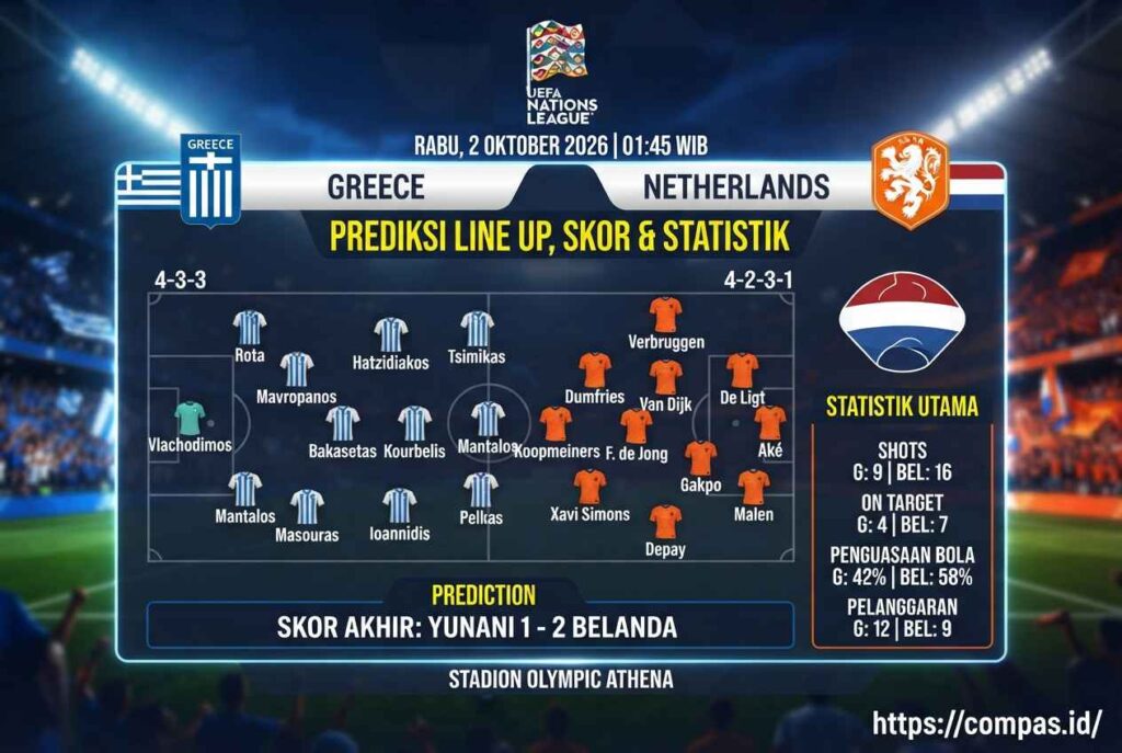 Yunani vs Belanda 2 Oktober: Prediksi Skor, Line Up dan Peluang