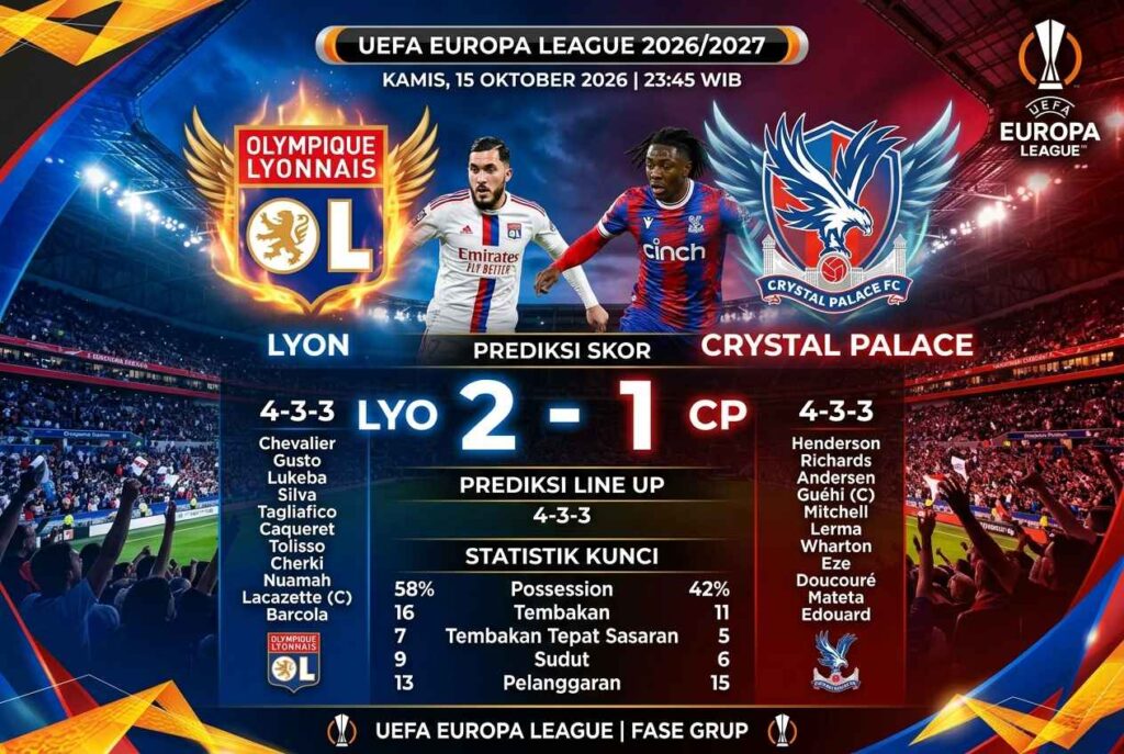 Lyon vs Crystal Palace 15 Okt: Prediksi Skor, Lineup & Jam Tayang
