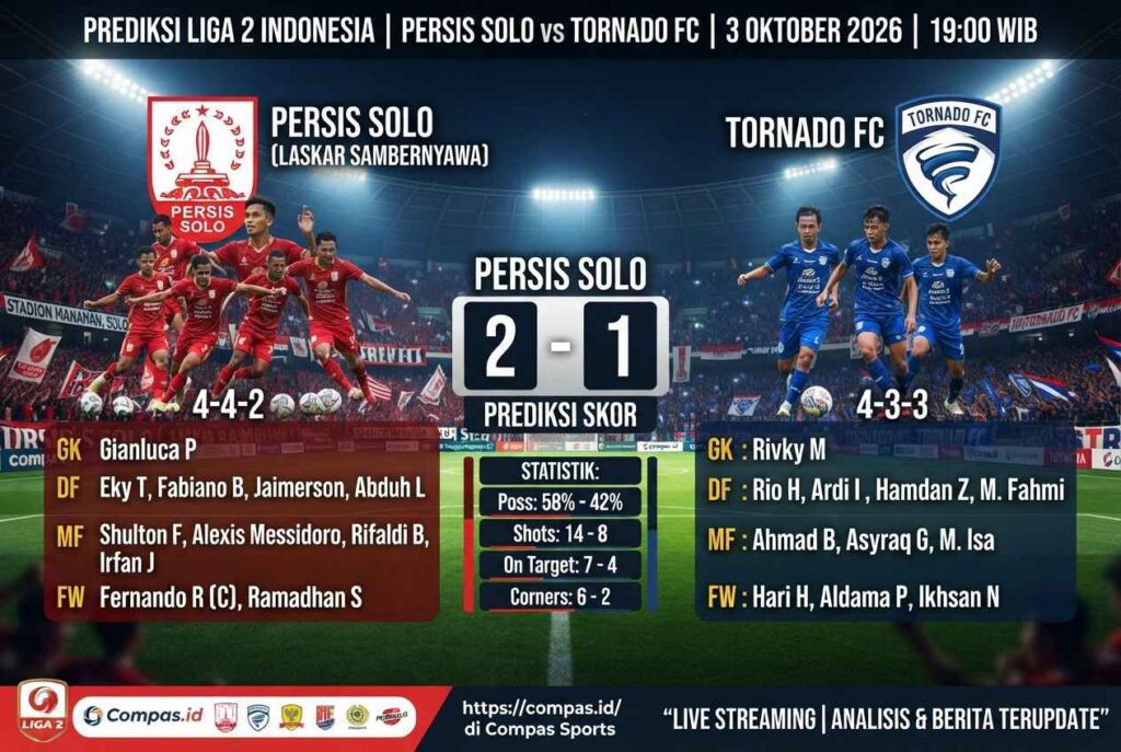 Persis Solo vs Tornado: Prediksi Skor, H2H dan Line Up Terbaru