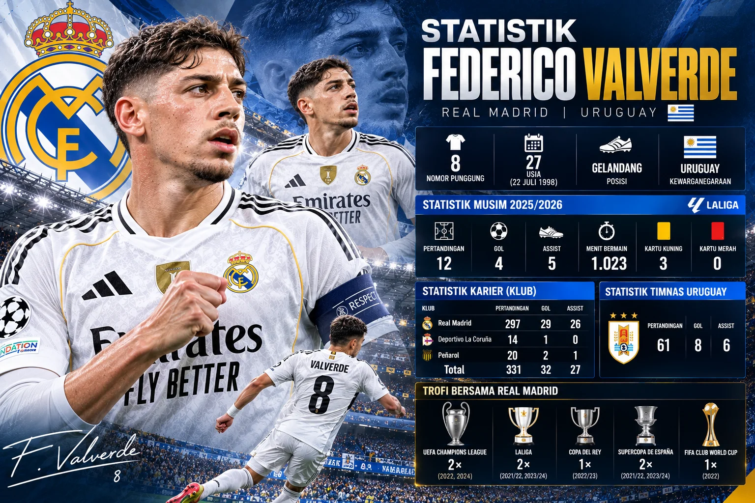 Statistik Federico Valverde Terbaru dan Perjalanan Kariernya